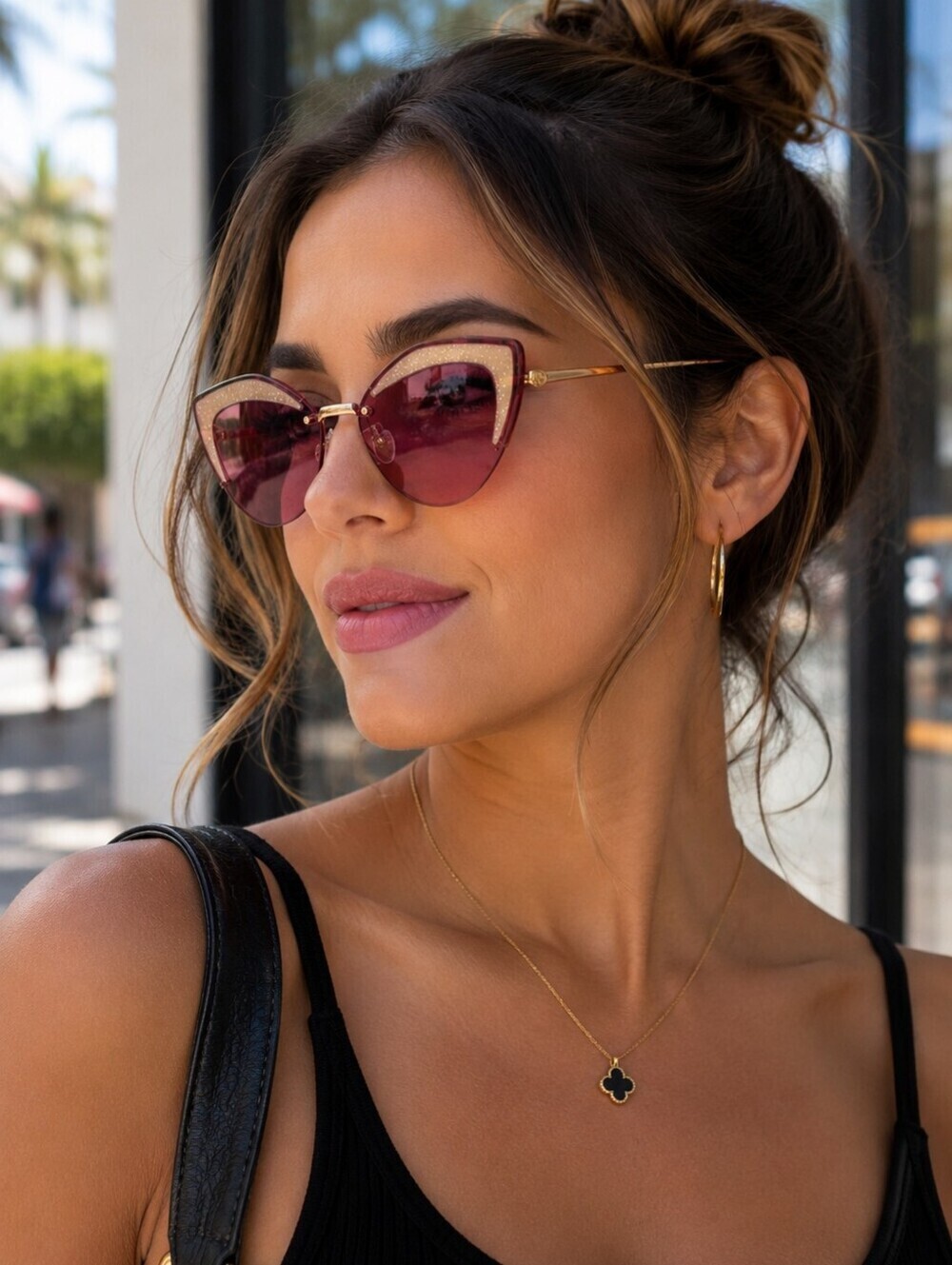 Fendi Pink Cat Eye Rimless Sunglasses Glitter Detail Gold Tone Italy